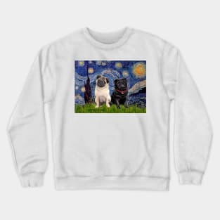 Starry Night (Adapted fro Van Gogh) Now Featuring Two Pugs Crewneck Sweatshirt